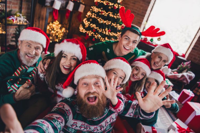 Extended family enjoying a Christmas festive gathering