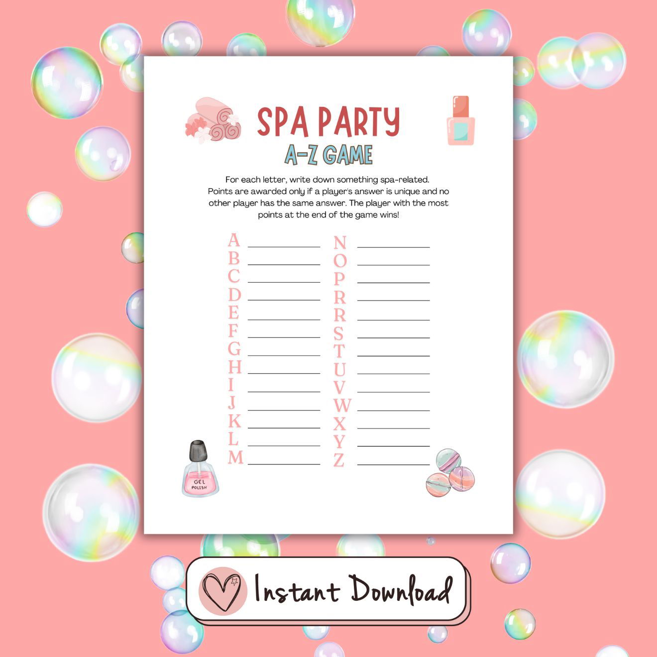 15 x Spa Party Games For Tween And Teen Girls - #shop_name - 15 x Spa Party Games For Tween And Teen Girls - Big Heart Little Star -  -