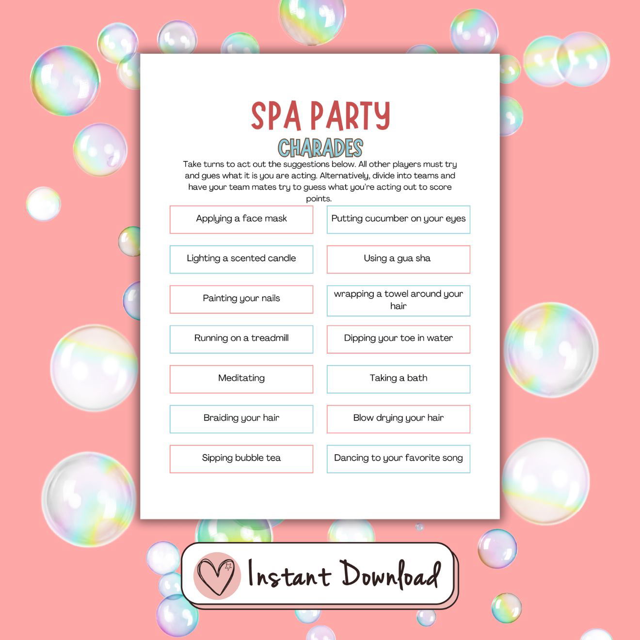 15 x Spa Party Games For Tween And Teen Girls - #shop_name - 15 x Spa Party Games For Tween And Teen Girls - Big Heart Little Star -  -