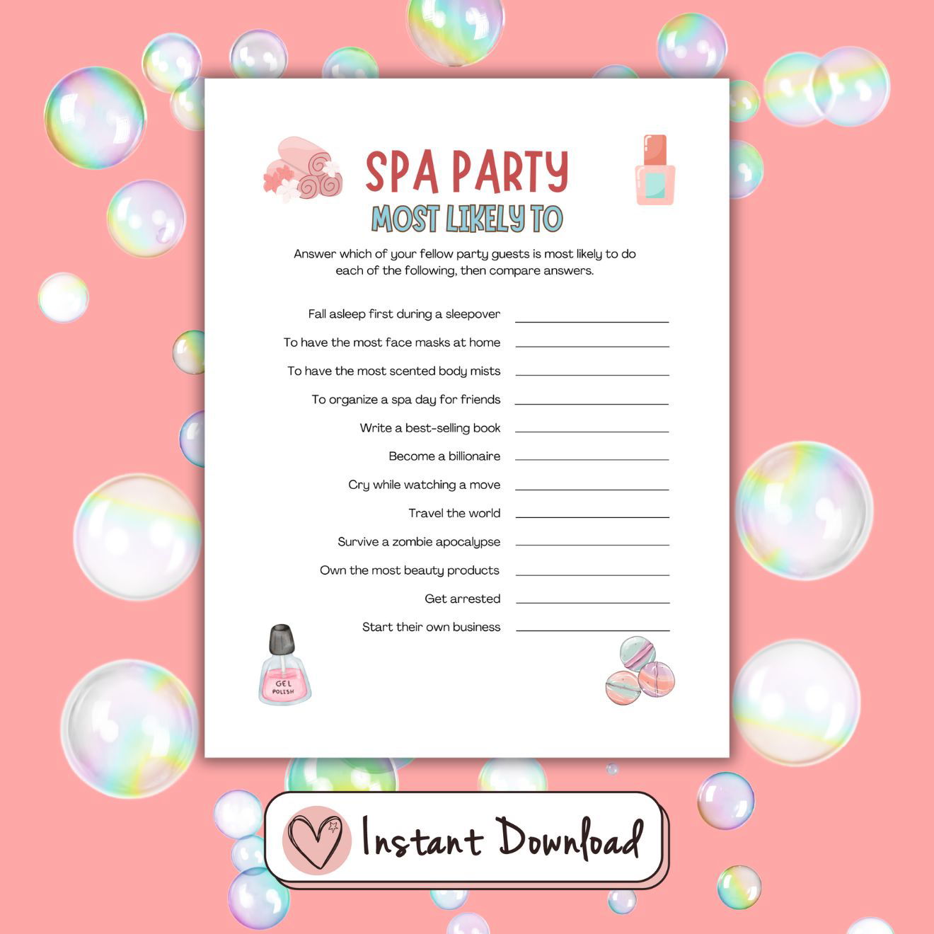 15 x Spa Party Games For Tween And Teen Girls - #shop_name - 15 x Spa Party Games For Tween And Teen Girls - Big Heart Little Star -  -