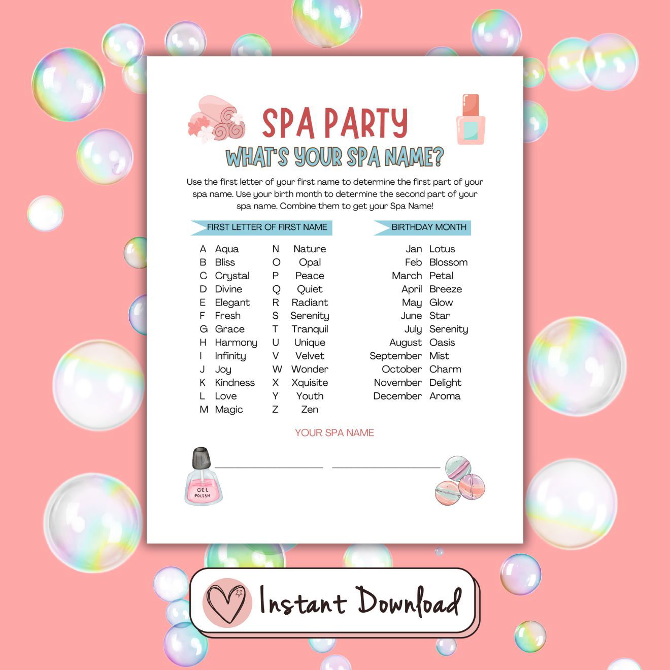15 x Spa Party Games For Tween And Teen Girls - #shop_name - 15 x Spa Party Games For Tween And Teen Girls - Big Heart Little Star -  -