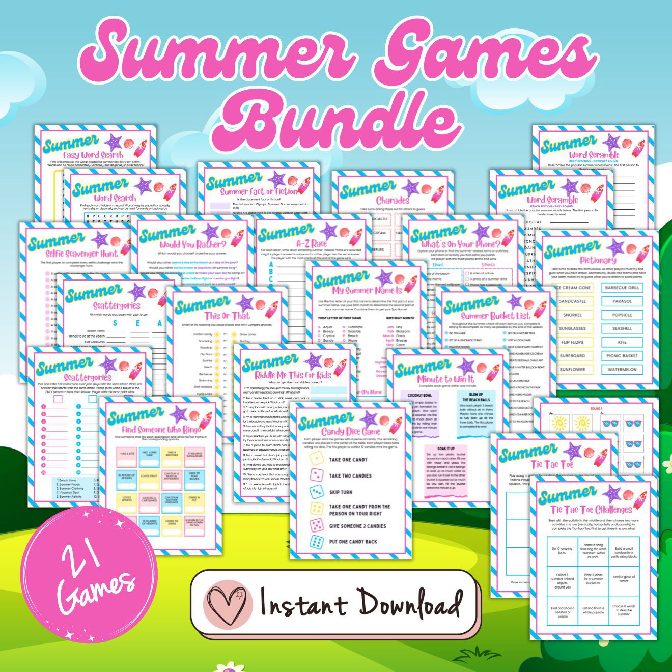 21 x Summer Printable Games Bundle For Kids & Families - #shop_name - 21 x Summer Printable Games Bundle For Kids & Families - Big Heart Little Star -  -