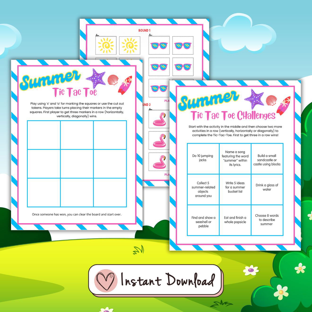 2 x Summer Tic Tac Toe Games for Kids & Teens - #shop_name - 2 x Summer Tic Tac Toe Games for Kids & Teens - Big Heart Little Star - -