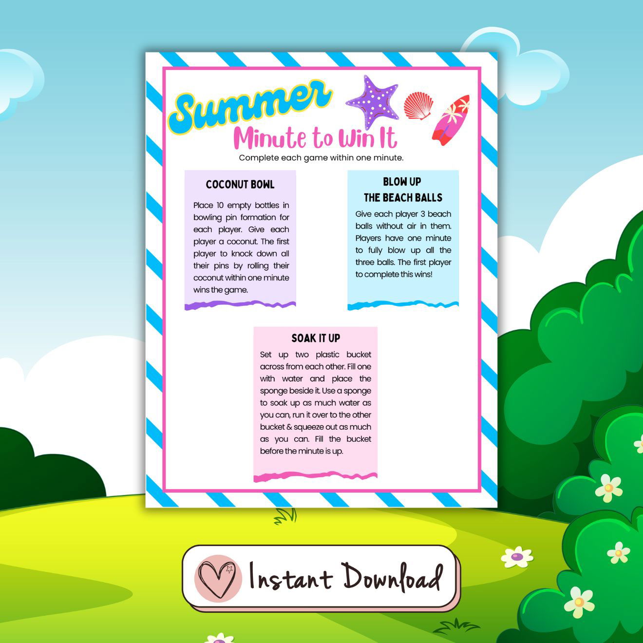 3 x Summer Minute To Win It Games For Families - #shop_name - 3 x Summer Minute To Win It Games For Families - Big Heart Little Star - -