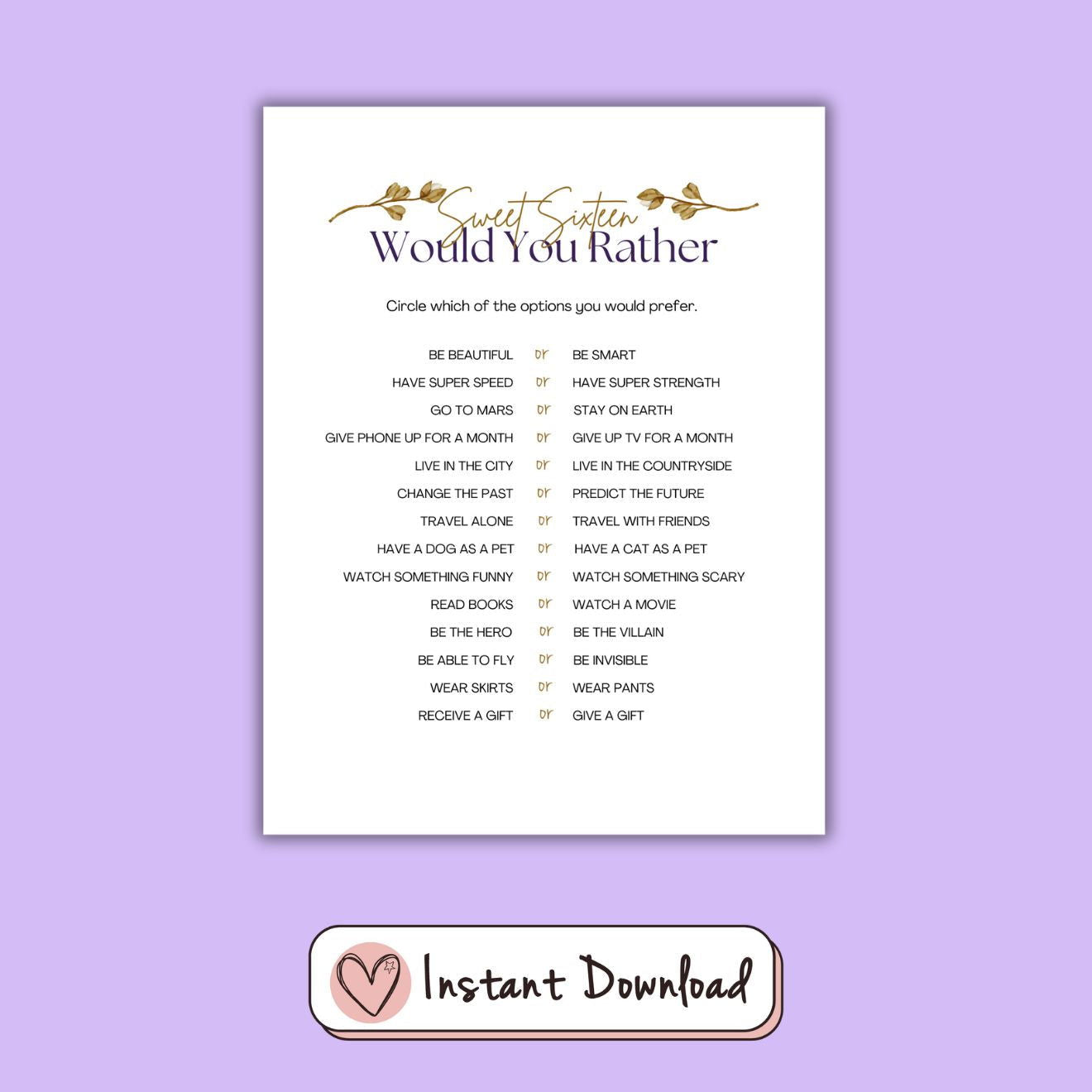 7 x Sweet Sixteen 16th Birthday Games Bundle - Gold Leaf Design - #shop_name - 7 x Sweet Sixteen 16th Birthday Games Bundle - Gold Leaf Design - Big Heart Little Star - -