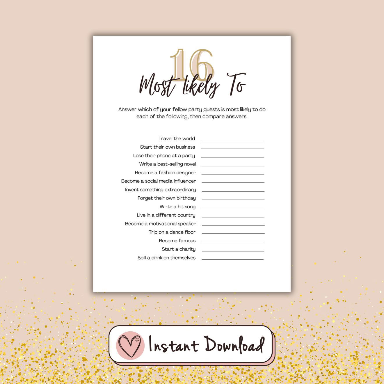 7 x Sweet Sixteen Games Bundle - Minimalist Design - #shop_name - 7 x Sweet Sixteen Games Bundle - Minimalist Design - Big Heart Little Star -  -