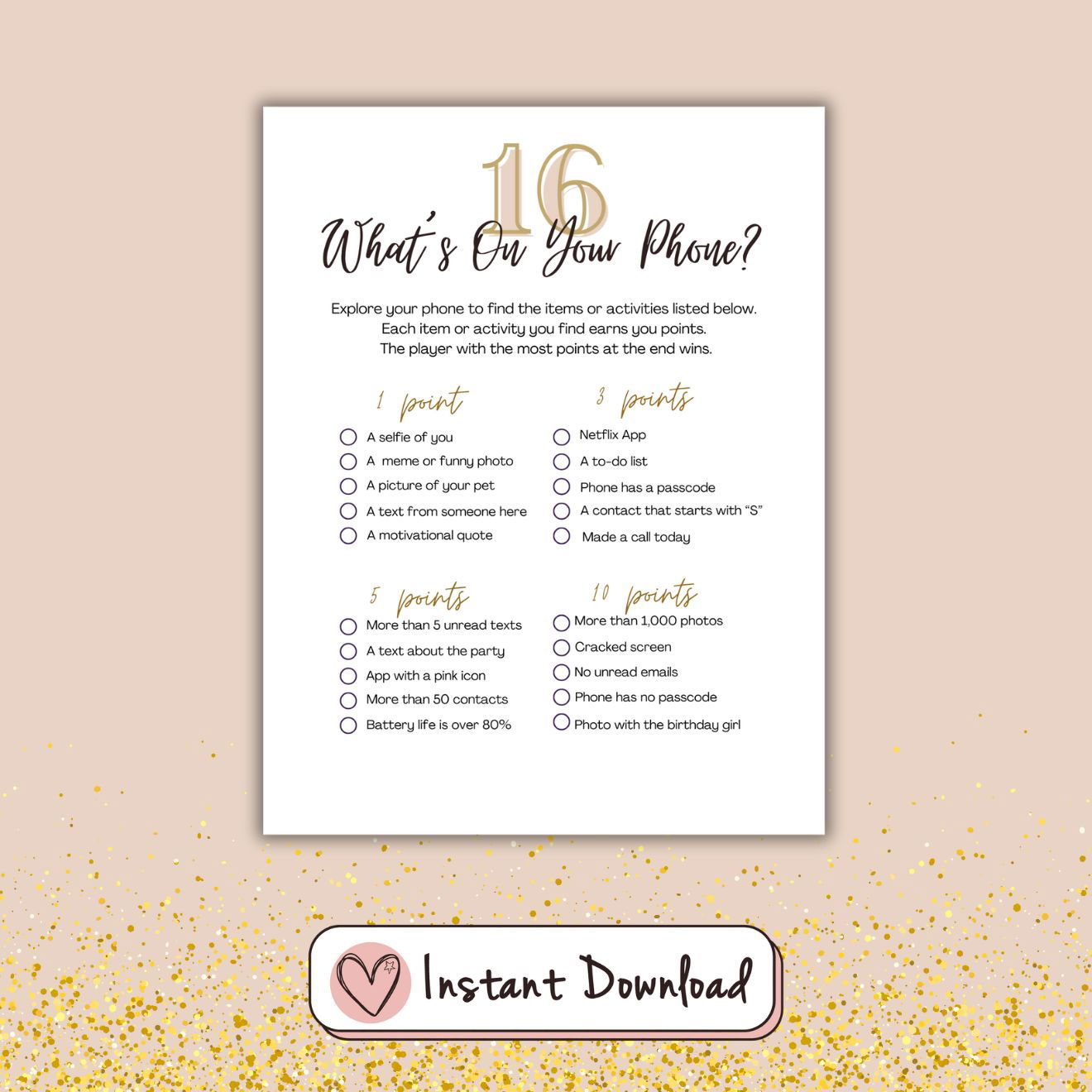 7 x Sweet Sixteen Games Bundle - Minimalist Design - #shop_name - 7 x Sweet Sixteen Games Bundle - Minimalist Design - Big Heart Little Star -  -