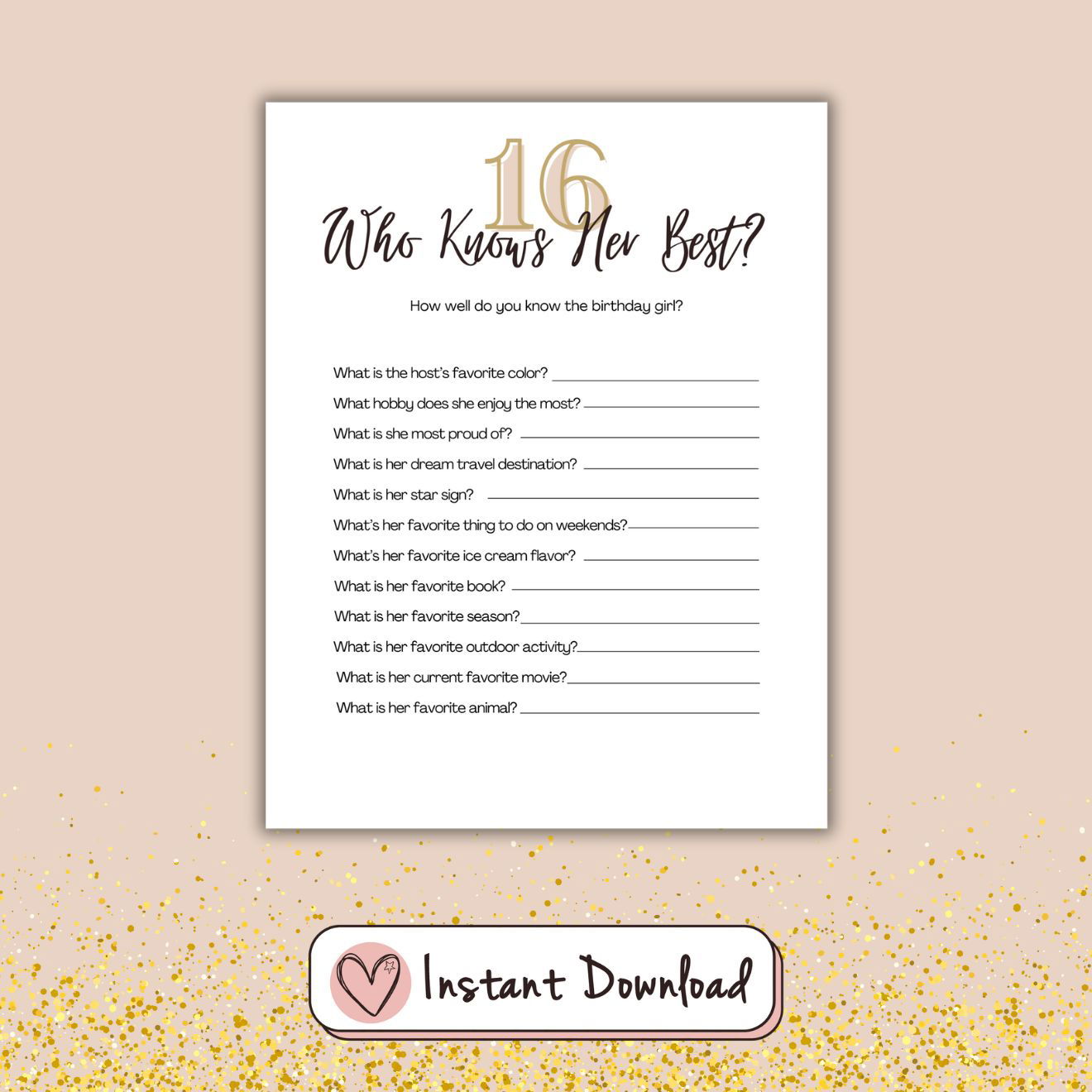 7 x Sweet Sixteen Games Bundle - Minimalist Design - #shop_name - 7 x Sweet Sixteen Games Bundle - Minimalist Design - Big Heart Little Star -  -