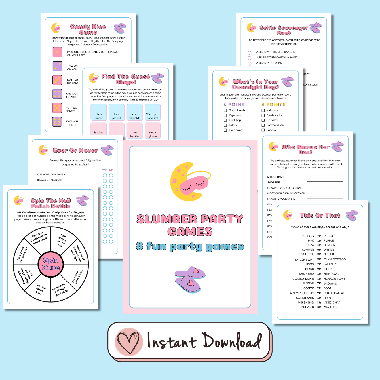 8 x Slumber Party games bundle perfect for tween girls - #shop_name - 8 x Slumber Party games bundle perfect for tween girls - Big Heart Little Star -  -