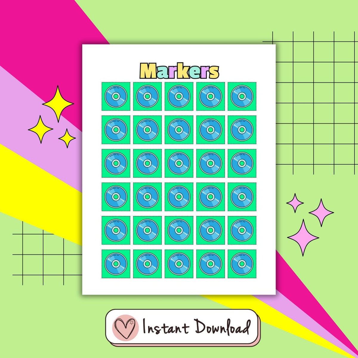 90s Music Bingo Game 30 Cards