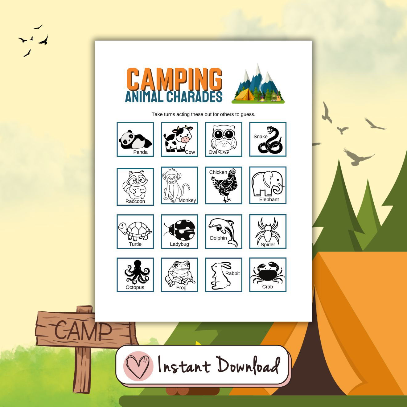 Camping Games And Activities Bundle For Kids And Families - Ten Games - #shop_name - Camping Games And Activities Bundle For Kids And Families - Ten Games - Big Heart Little Star -  -