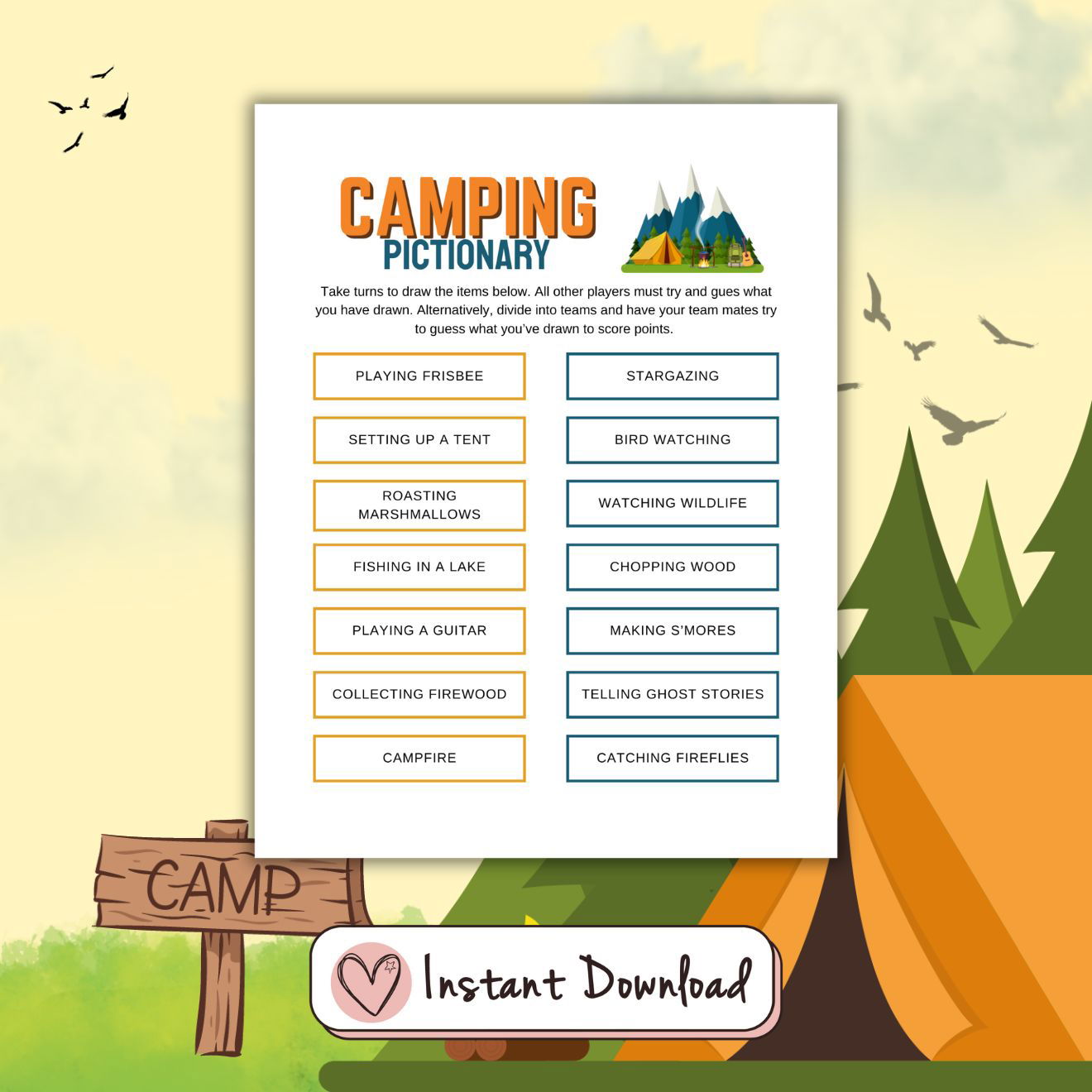 Camping Games And Activities Bundle For Kids And Families - Ten Games - #shop_name - Camping Games And Activities Bundle For Kids And Families - Ten Games - Big Heart Little Star -  -