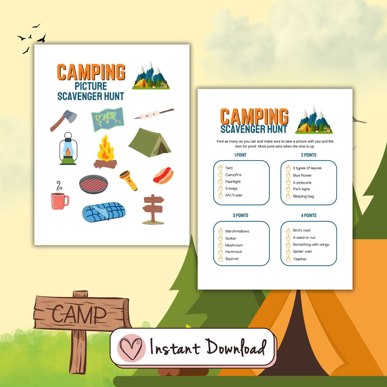 Camping Games And Activities Bundle For Kids And Families - Ten Games - #shop_name - Camping Games And Activities Bundle For Kids And Families - Ten Games - Big Heart Little Star -  -