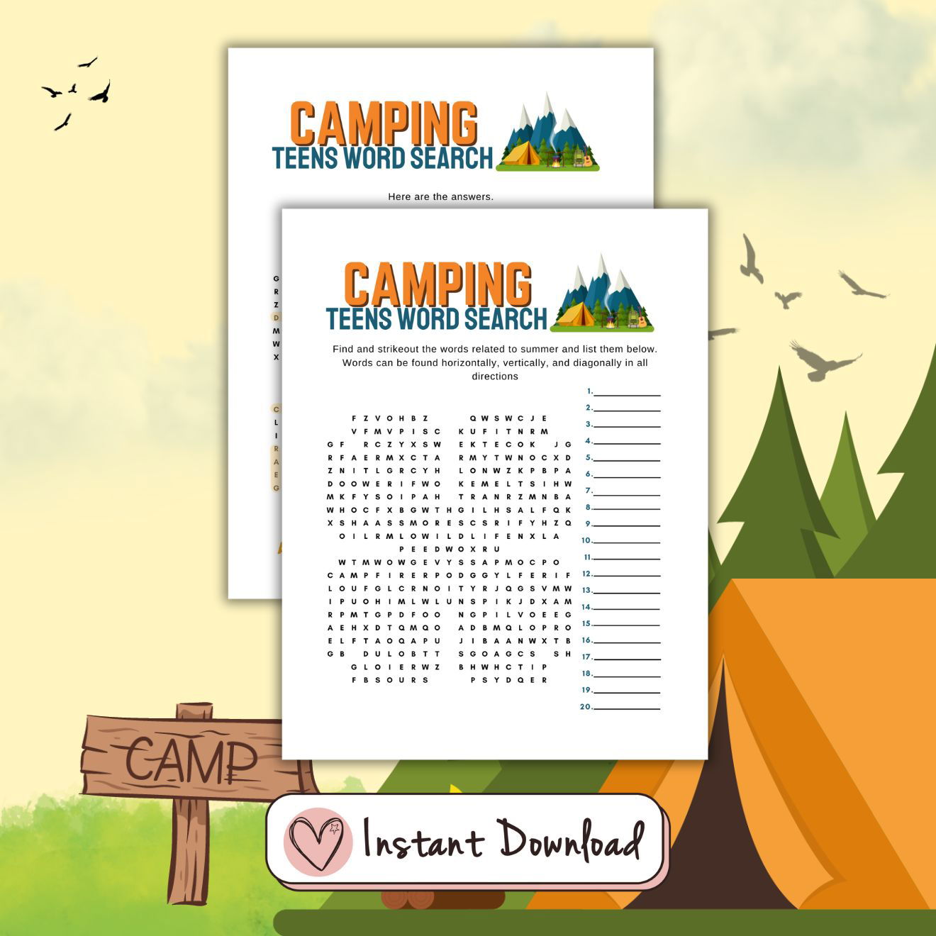 Camping Games And Activities Bundle For Kids And Families - Ten Games - #shop_name - Camping Games And Activities Bundle For Kids And Families - Ten Games - Big Heart Little Star -  -