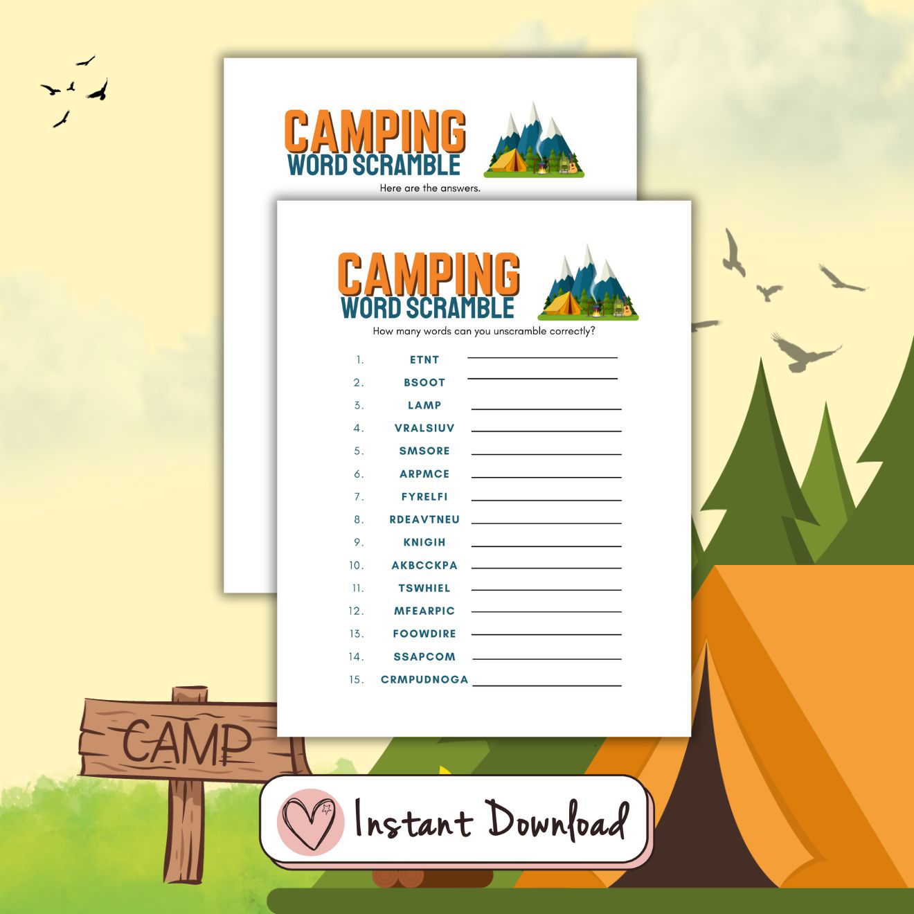 Camping Games And Activities Bundle For Kids And Families - Ten Games - #shop_name - Camping Games And Activities Bundle For Kids And Families - Ten Games - Big Heart Little Star -  -
