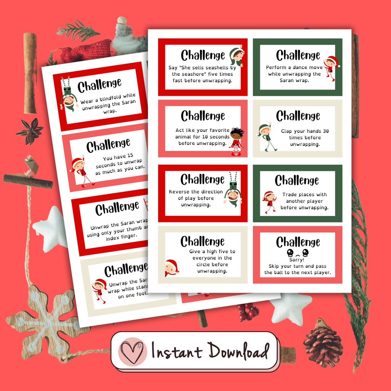 16 Saran Wrap Ball Game Christmas Challenge Cards