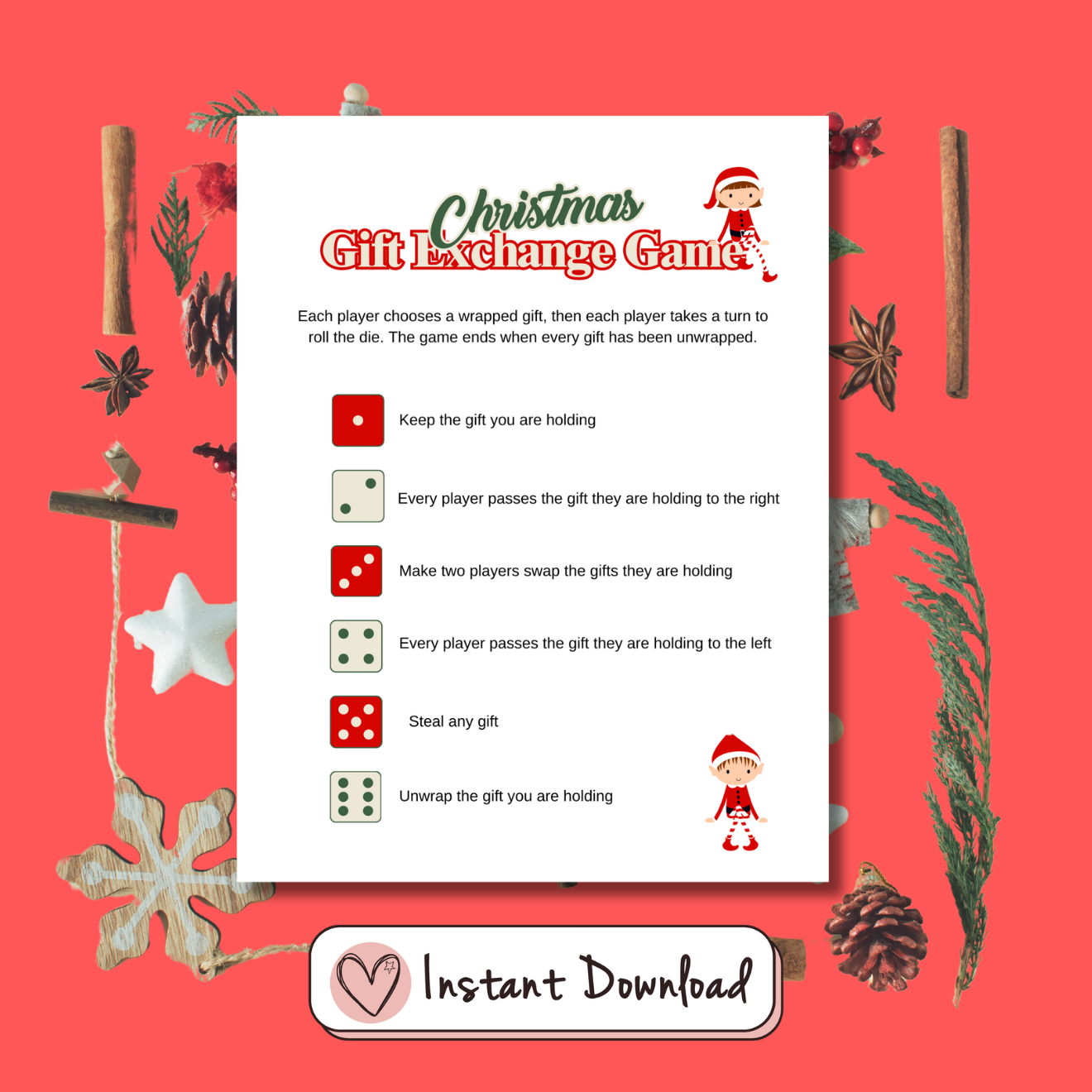 Christmas Gift Exchange Dice Game - #shop_name - Christmas Gift Exchange Dice Game - Big Heart Little Star -  -