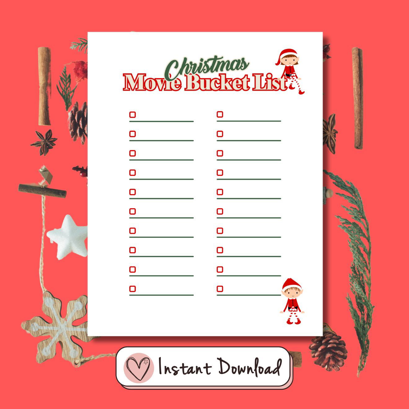 Christmas Movie Bucket List Template - #shop_name - Christmas Movie Bucket List Template - Big Heart Little Star - -