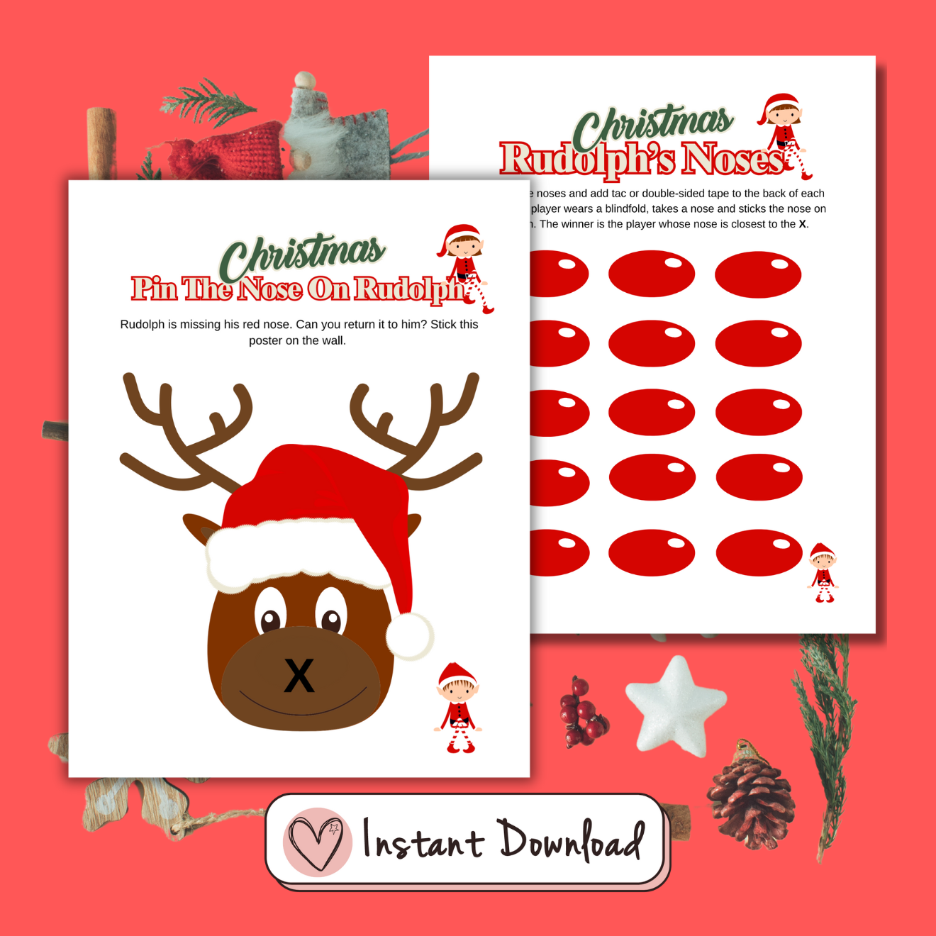 Christmas Pin The Nose On Rudolph Game - #shop_name - Christmas Pin The Nose On Rudolph Game - Big Heart Little Star - -