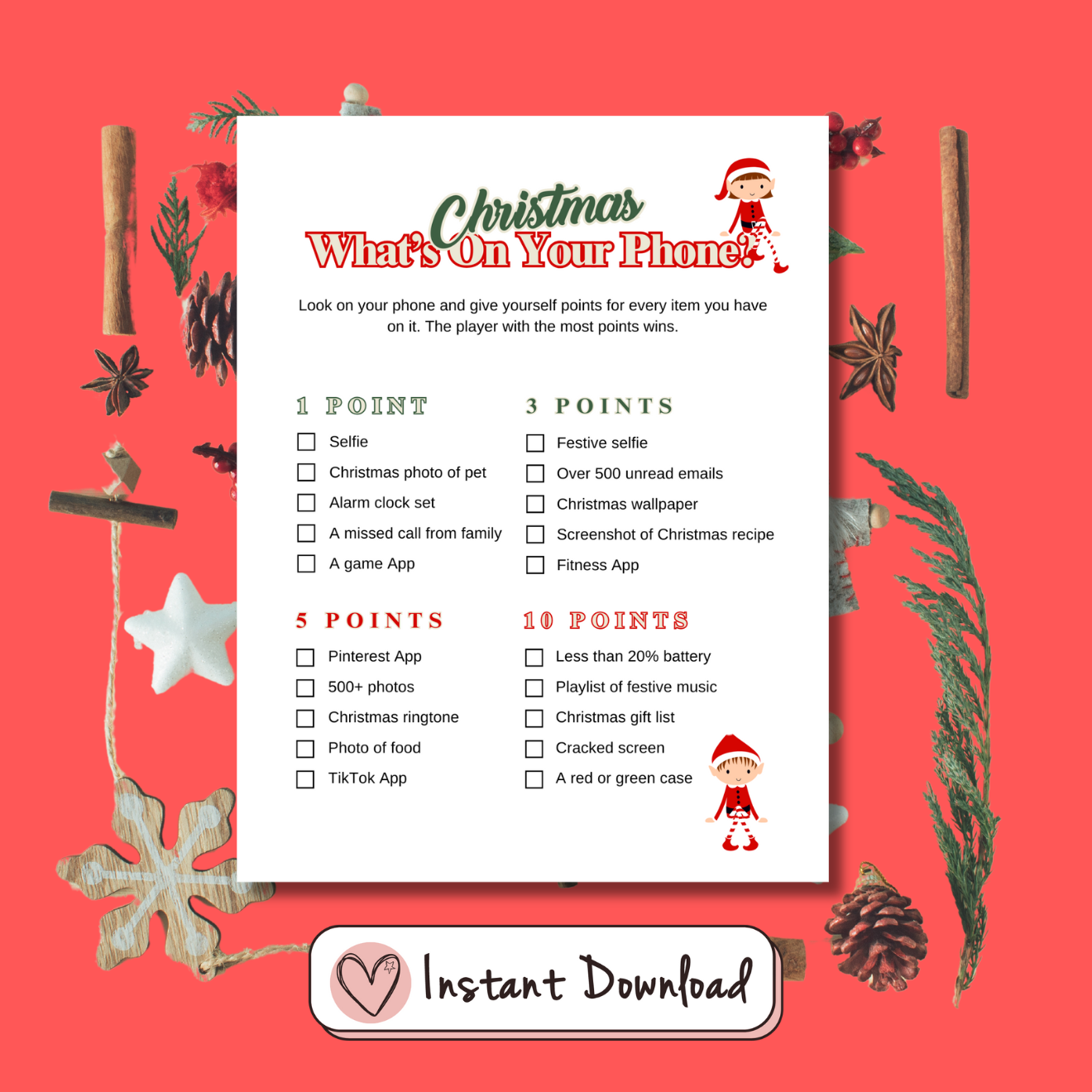 Christmas What's On Your Phone Game - #shop_name - Christmas What's On Your Phone Game - Big Heart Little Star - -