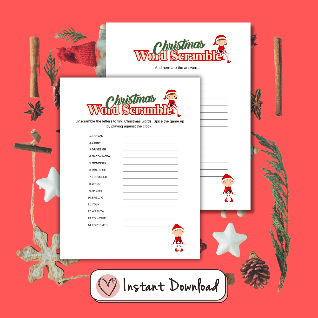 Christmas Word Scramble And Answer Sheet - #shop_name - Christmas Word Scramble And Answer Sheet - Big Heart Little Star - -