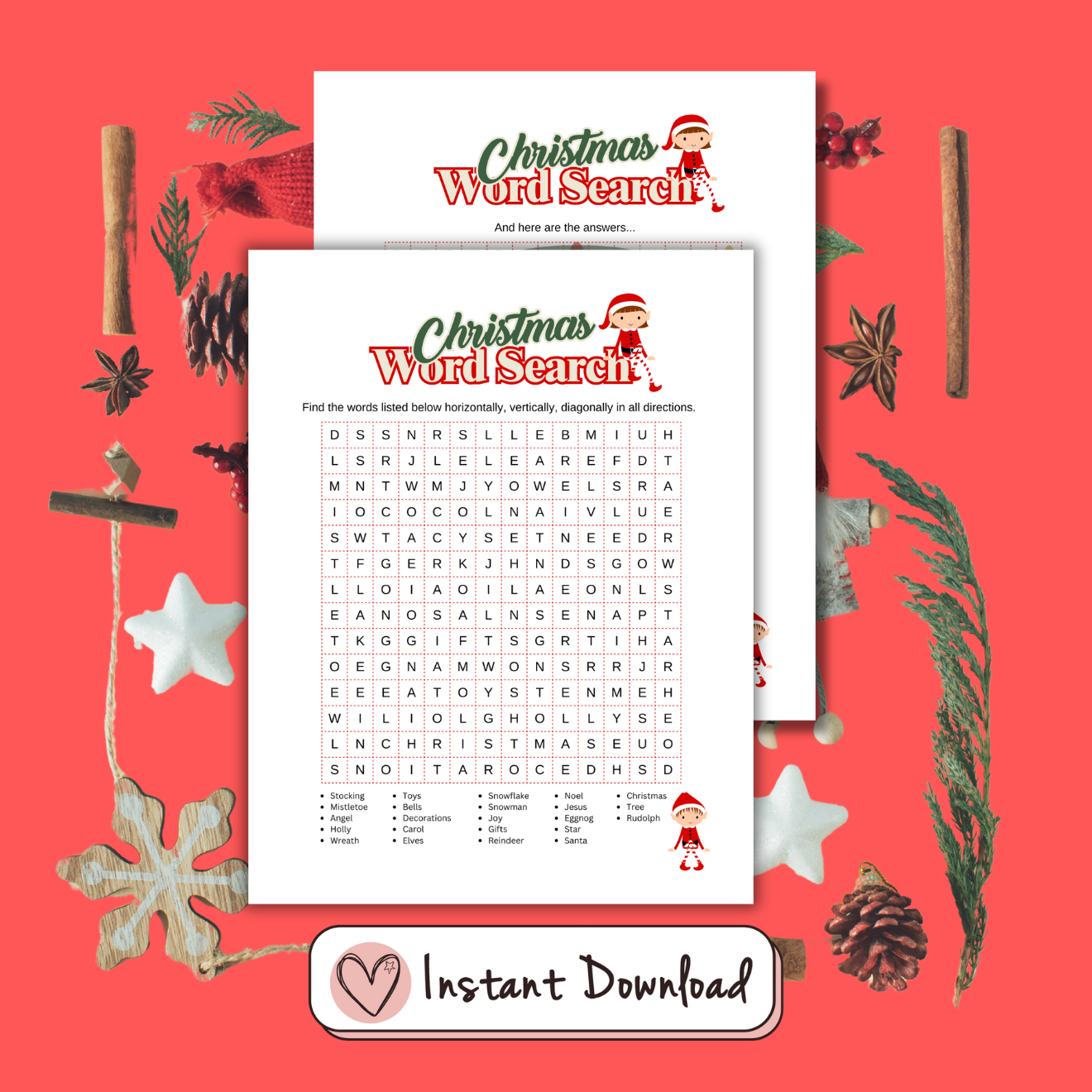 Christmas Word Search & Answer Sheet - #shop_name - Christmas Word Search & Answer Sheet - Big Heart Little Star - -