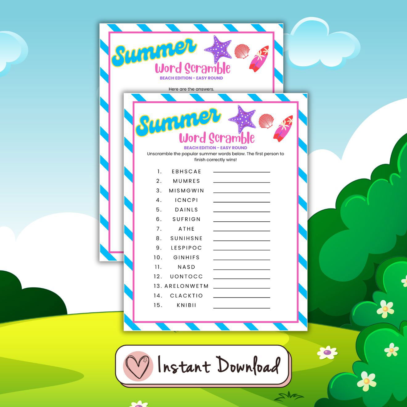 Easy Summer Word Scramble Games For Kids & Teens - #shop_name - Easy Summer Word Scramble Games For Kids & Teens - Big Heart Little Star - -