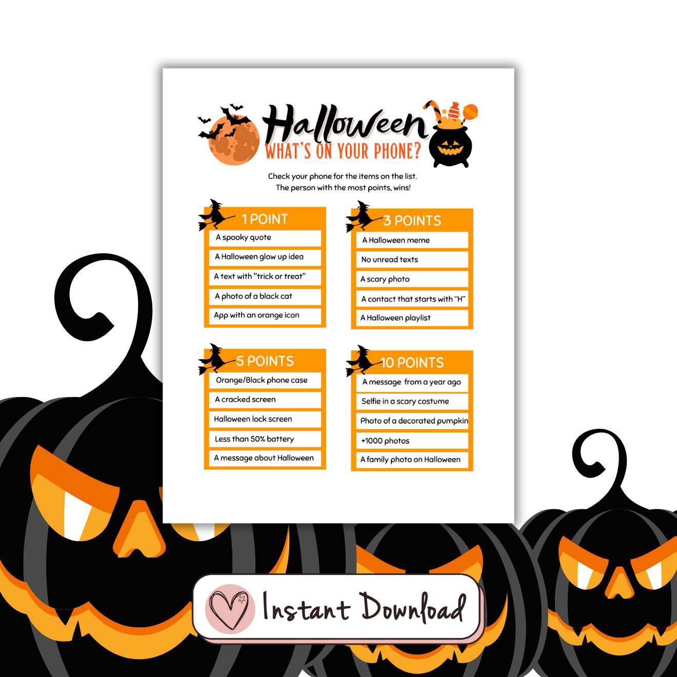 Halloween What's On Your Phone Teen Game - #shop_name - Halloween What's On Your Phone Teen Game - Big Heart Little Star - -