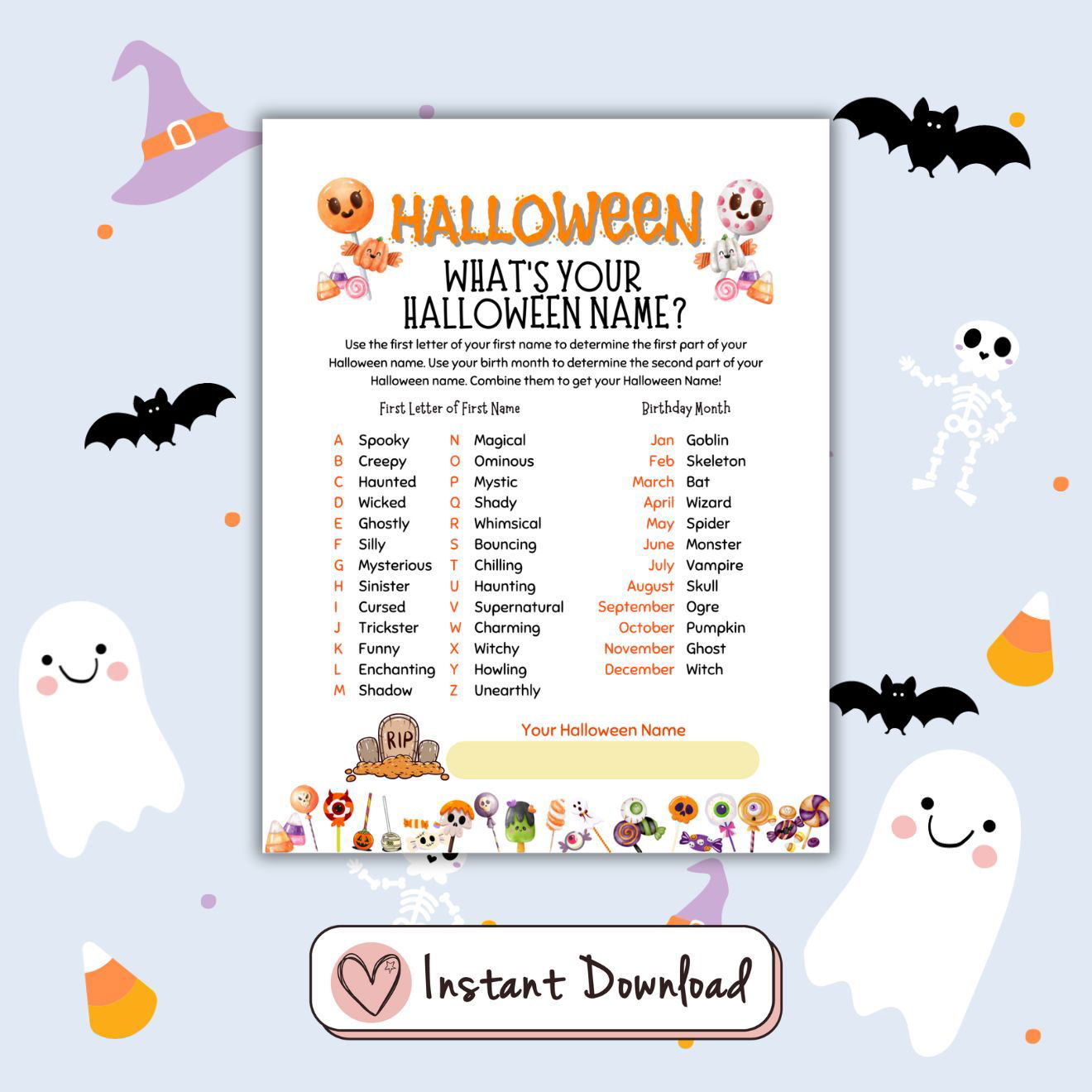Halloween What's Your Name Game For Kids - #shop_name - Halloween What's Your Name Game For Kids - Big Heart Little Star - -