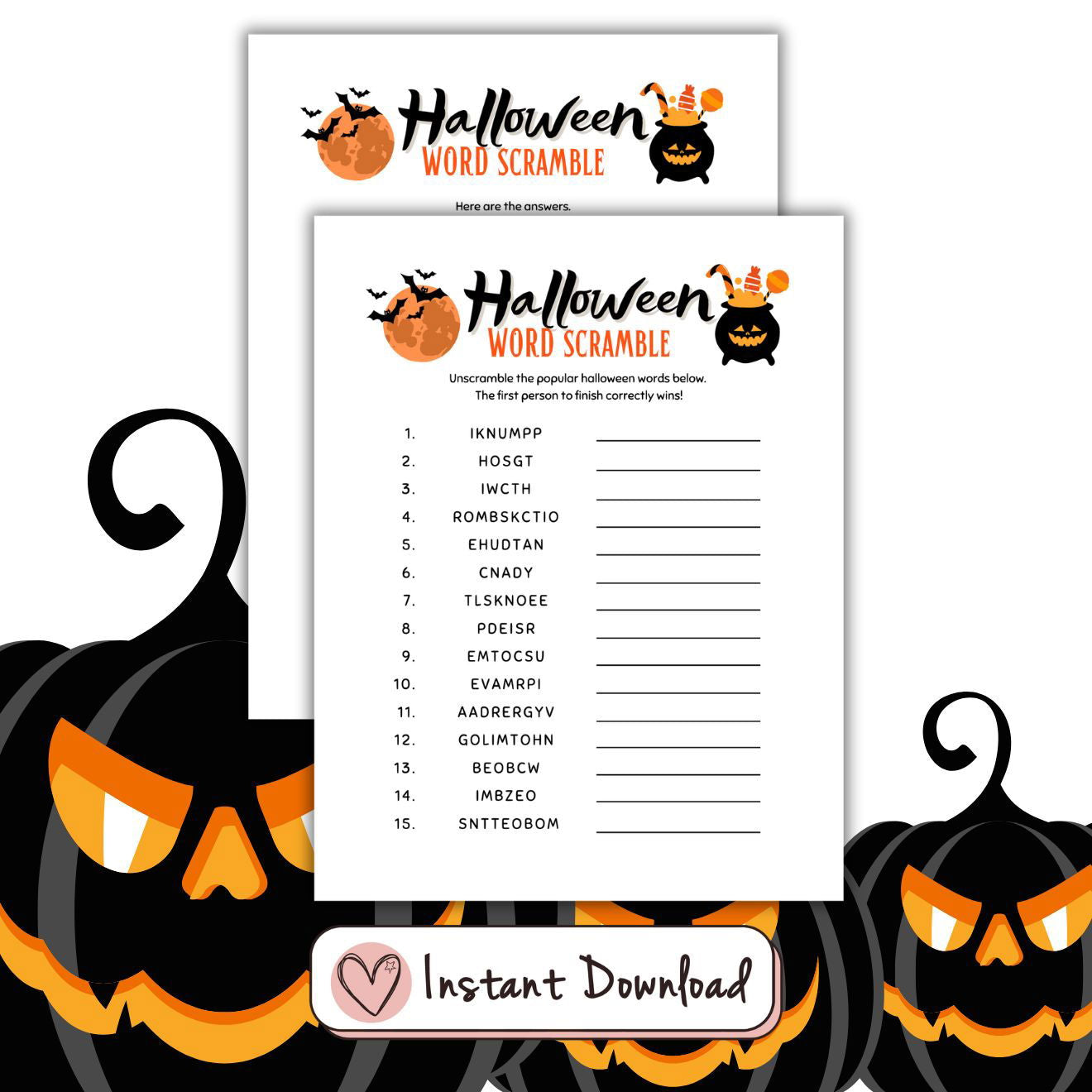 Halloween Word Scramble Game Teens - #shop_name - Halloween Word Scramble Game Teens - Big Heart Little Star - -