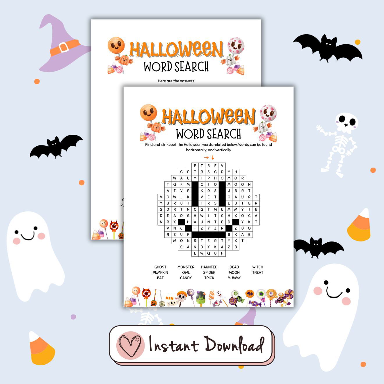 Halloween Word Search For Kids Pumpkin Shaped Grid Big Heart