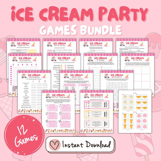 Ice Cream Party Games Bundle For Kids And Teens - 12 Games - #shop_name - Ice Cream Party Games Bundle For Kids And Teens - 12 Games - Big Heart Little Star -  -