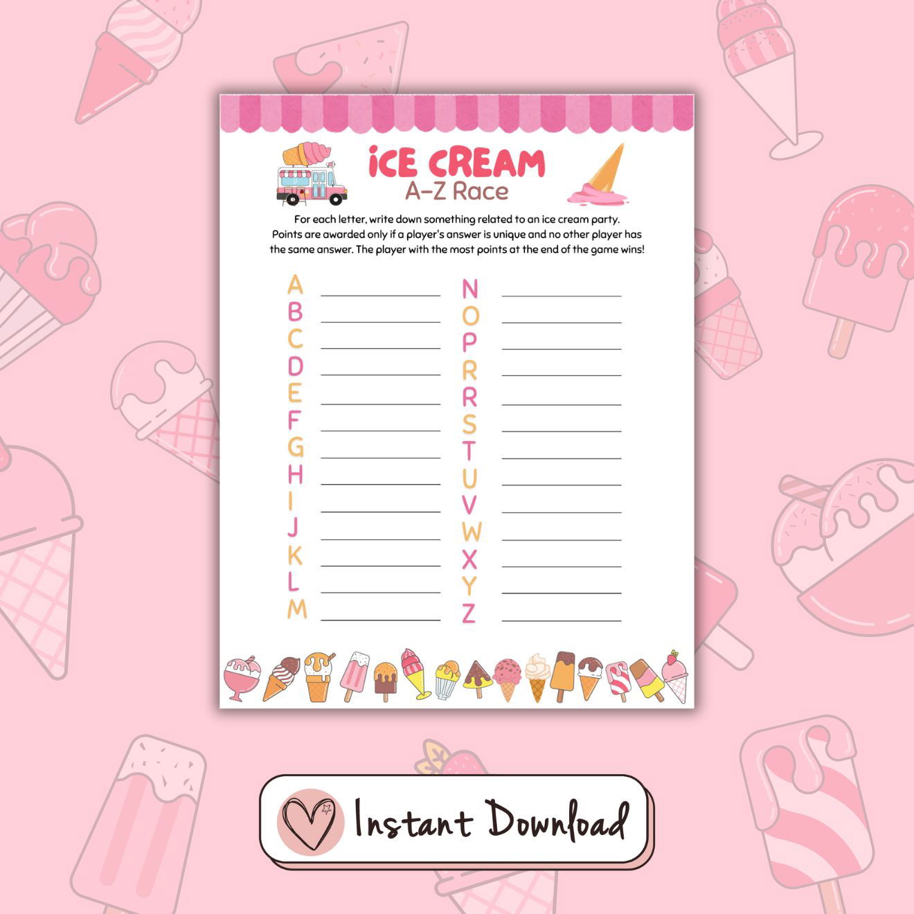 Ice Cream Party Games Bundle For Kids And Teens - 12 Games - #shop_name - Ice Cream Party Games Bundle For Kids And Teens - 12 Games - Big Heart Little Star -  -