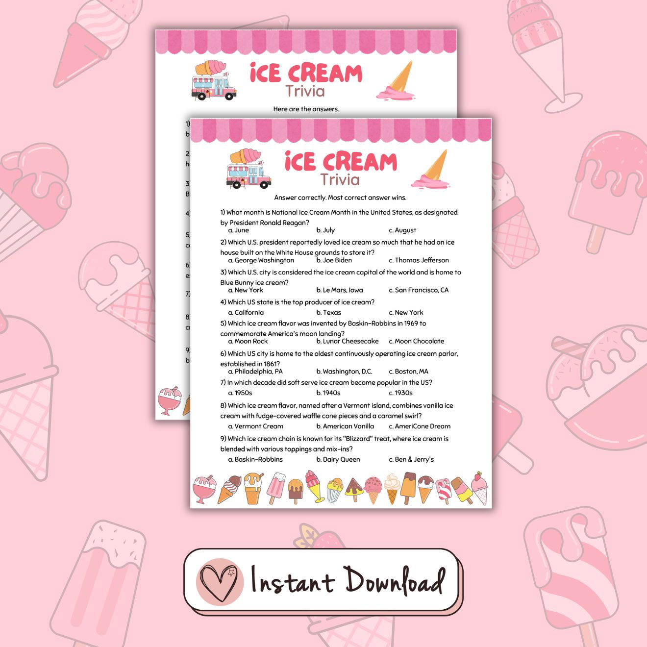 Ice Cream Party Games Bundle For Kids And Teens - 12 Games - #shop_name - Ice Cream Party Games Bundle For Kids And Teens - 12 Games - Big Heart Little Star -  -