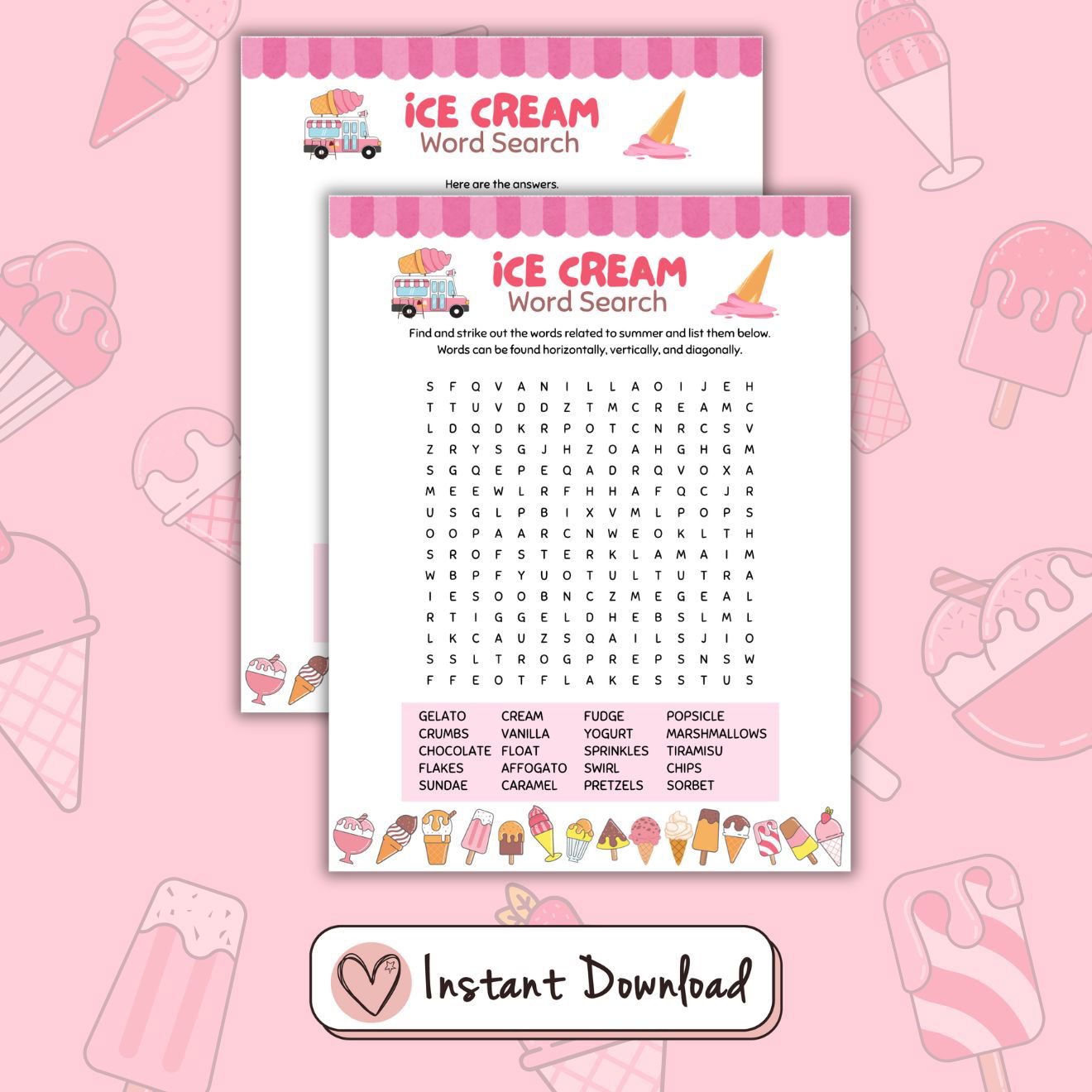 Ice Cream Party Games Bundle For Kids And Teens - 12 Games - #shop_name - Ice Cream Party Games Bundle For Kids And Teens - 12 Games - Big Heart Little Star -  -