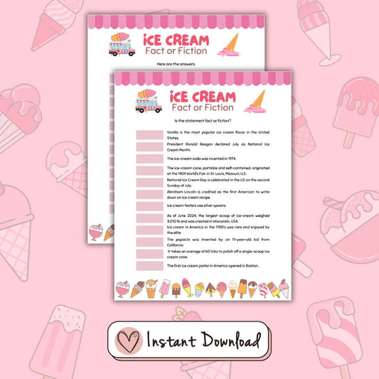Ice Cream Themed Fact Or Fiction Game - #shop_name - Ice Cream Themed Fact Or Fiction Game - Big Heart Little Star -  -