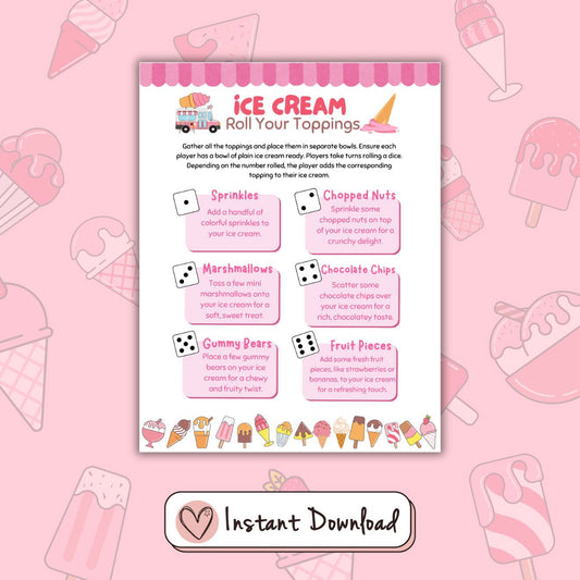 Ice Cream Themed Roll Your Toppings Dice Game - #shop_name - Ice Cream Themed Roll Your Toppings Dice Game - Big Heart Little Star -  -