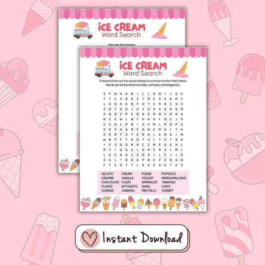 Ice Cream Themed Word Search Game - #shop_name - Ice Cream Themed Word Search Game - Big Heart Little Star -  -