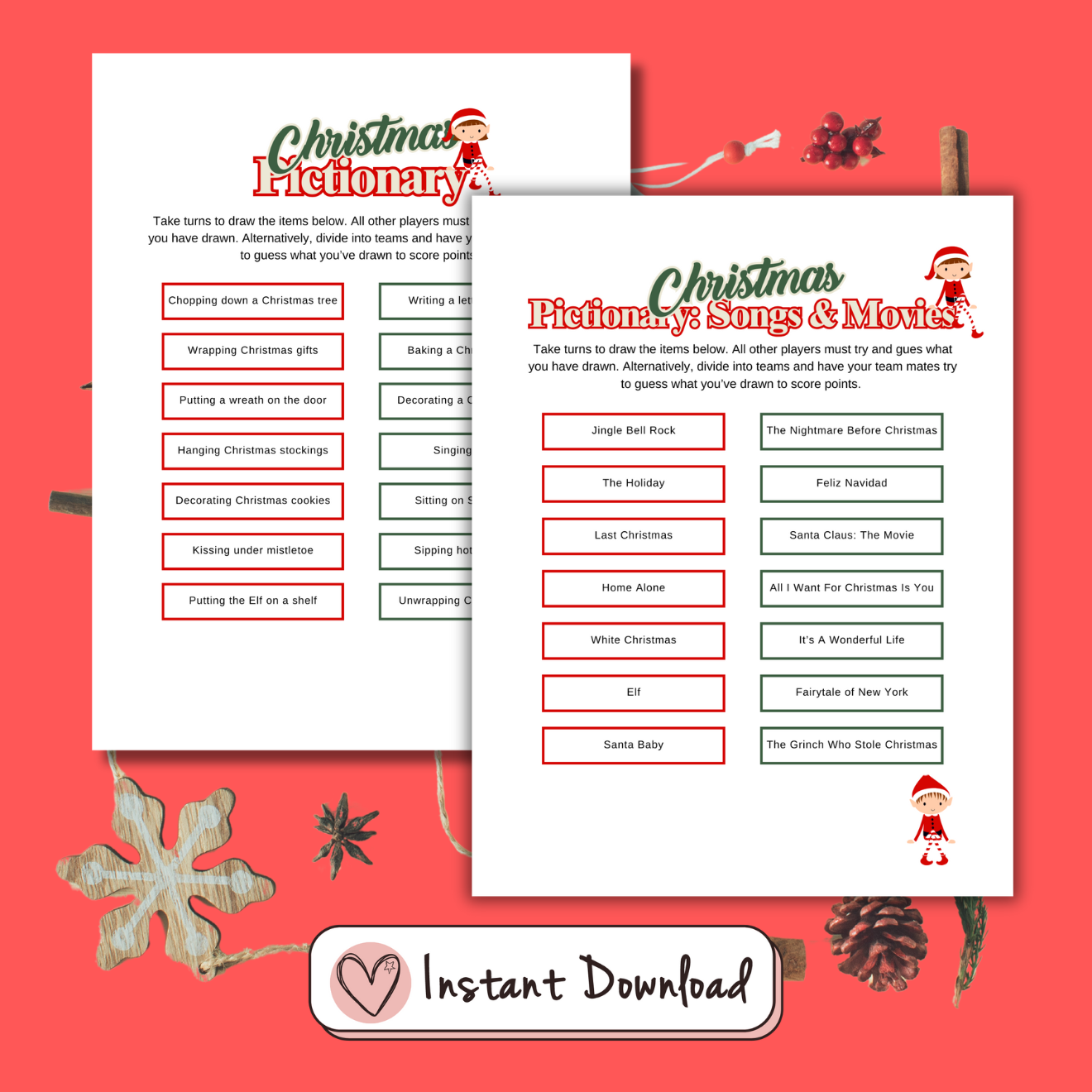 Christmas Pictionary & Christmas Song / Movie Pictionary Games - #shop_name - Christmas Pictionary & Christmas Song / Movie Pictionary Games - Big Heart Little Star - -