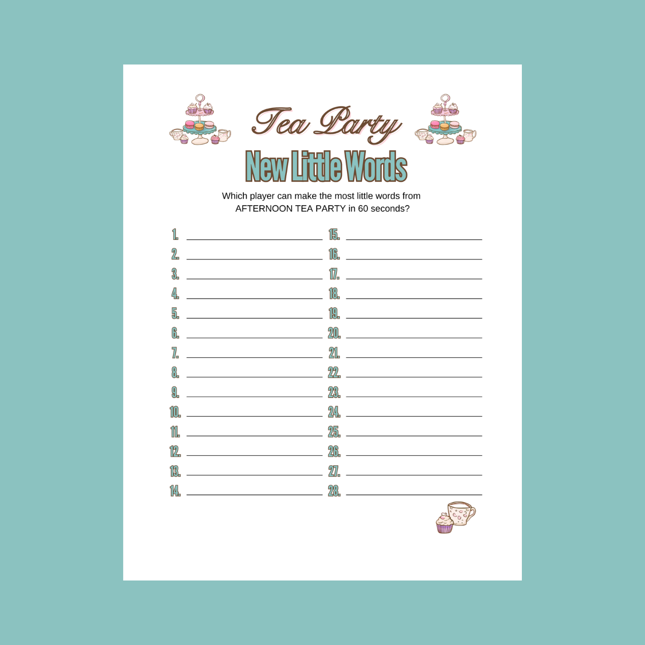 New Little Words Vintage Style Tea Party Game For Teens And Tweens - #shop_name - New Little Words Vintage Style Tea Party Game For Teens And Tweens - Big Heart Little Star - -