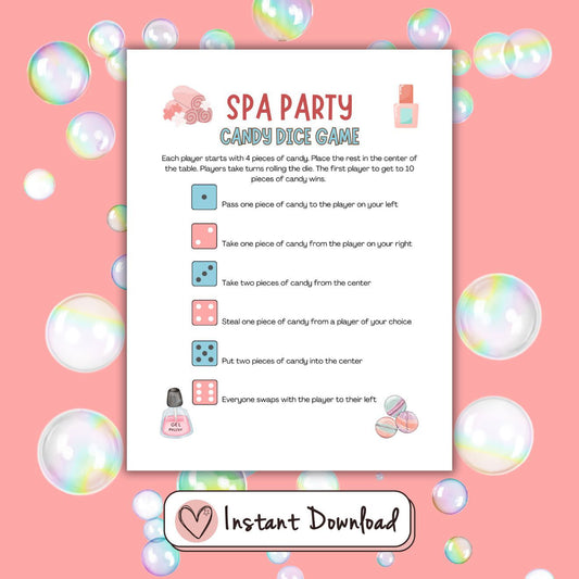 Spa Party Candy Dice Game - #shop_name - Spa Party Candy Dice Game - Big Heart Little Star -  -