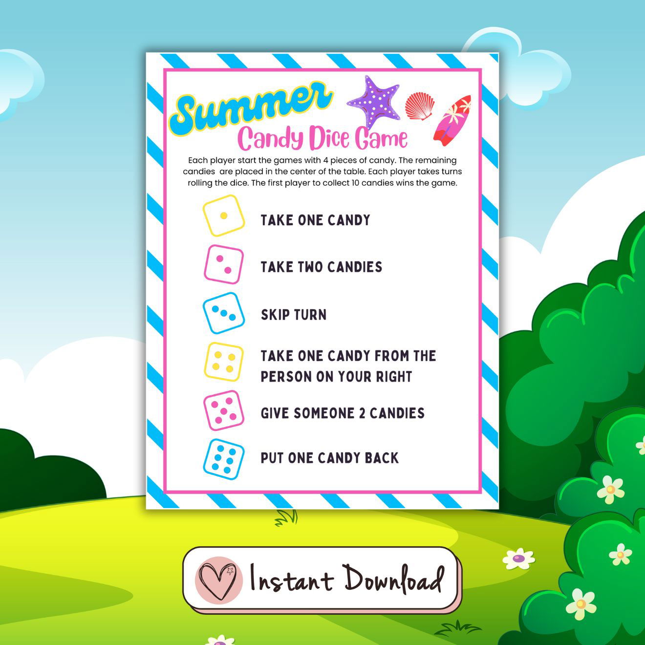 Summer Candy Dice Game - #shop_name - Summer Candy Dice Game - Big Heart Little Star - -