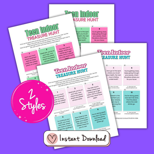 Teen Indoor Treasure Hunt Riddle Style Clues x 2 Designs - #shop_name - Teen Indoor Treasure Hunt Riddle Style Clues x 2 Designs - Big Heart Little Star -  -