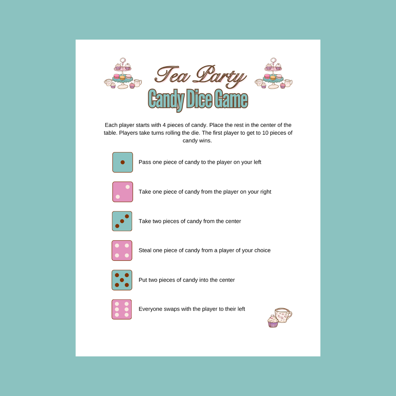 Vintage Style Tea Party Candy Dice Game For Teens and Tweens - #shop_name - Vintage Style Tea Party Candy Dice Game For Teens and Tweens - Big Heart Little Star -  -