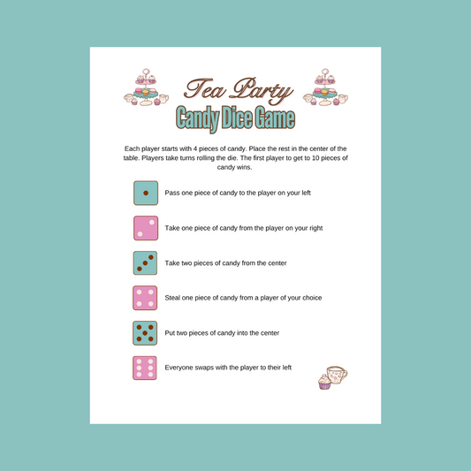 Vintage Style Tea Party Candy Dice Game For Teens and Tweens - #shop_name - Vintage Style Tea Party Candy Dice Game For Teens and Tweens - Big Heart Little Star -  -