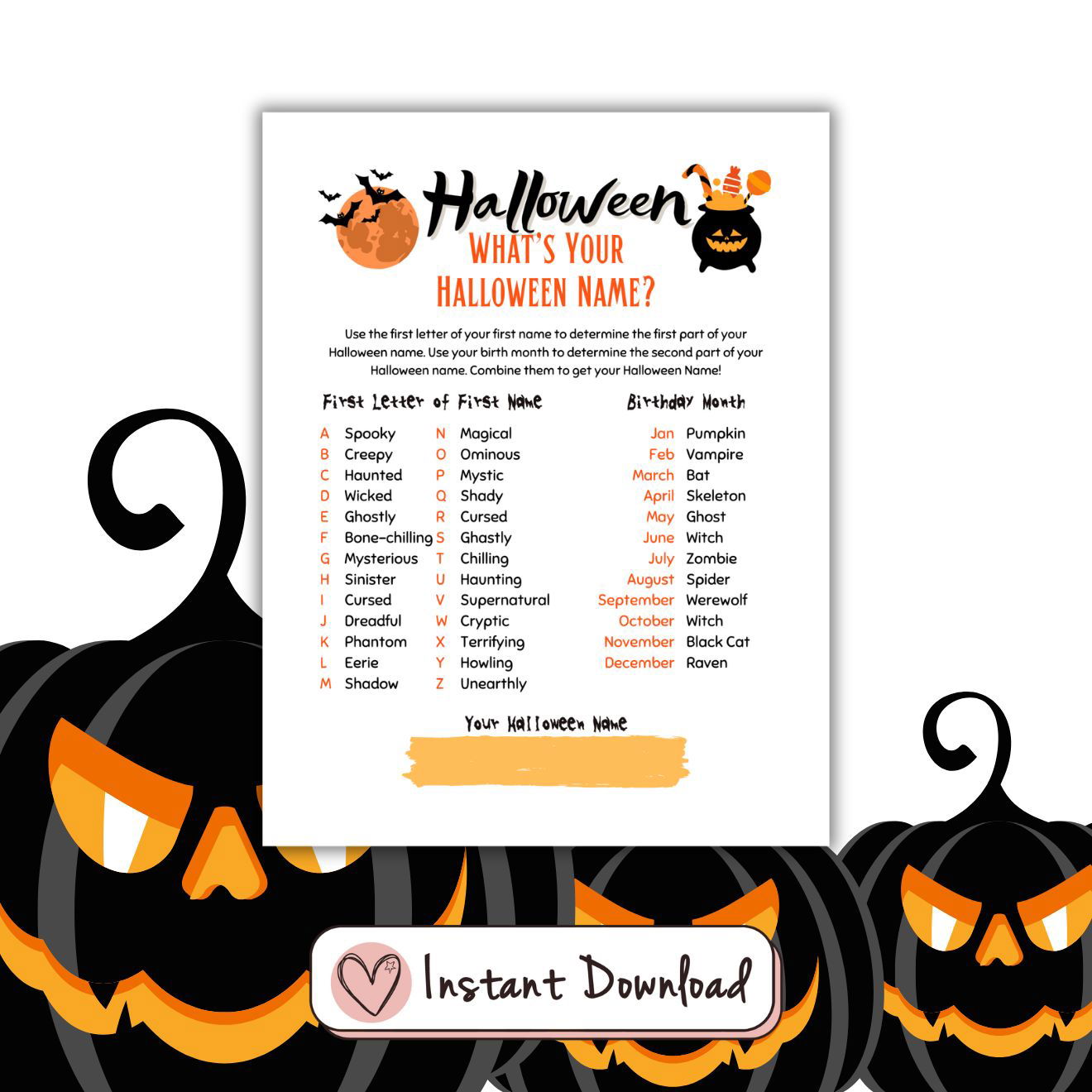 What's Your Halloween Name Game - #shop_name - What's Your Halloween Name Game - Big Heart Little Star - -