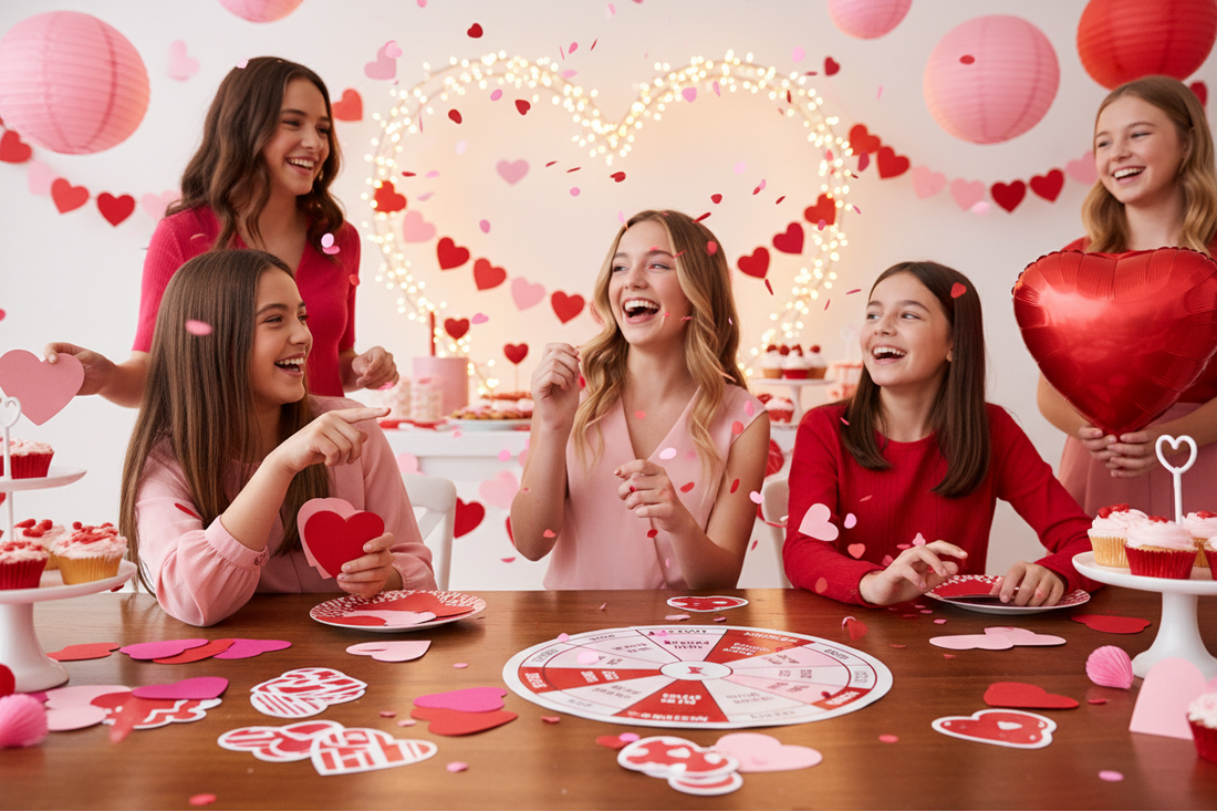 Teens and tweens at a Valentine's Party playing games