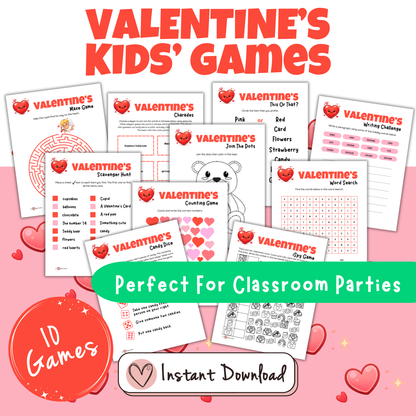 Valentine's Day Games for Kids Bundle - 10 Printable Party Games
