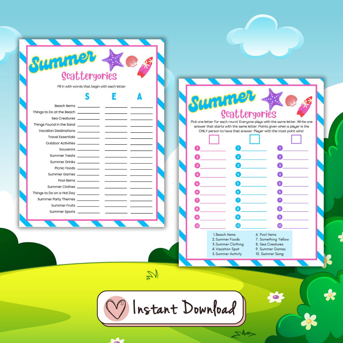 2x Summer Scattergories Games For Kids & Teens (Copy) - #shop_name - 2x Summer Scattergories Games For Kids & Teens (Copy) - Big Heart Little Star -  - 