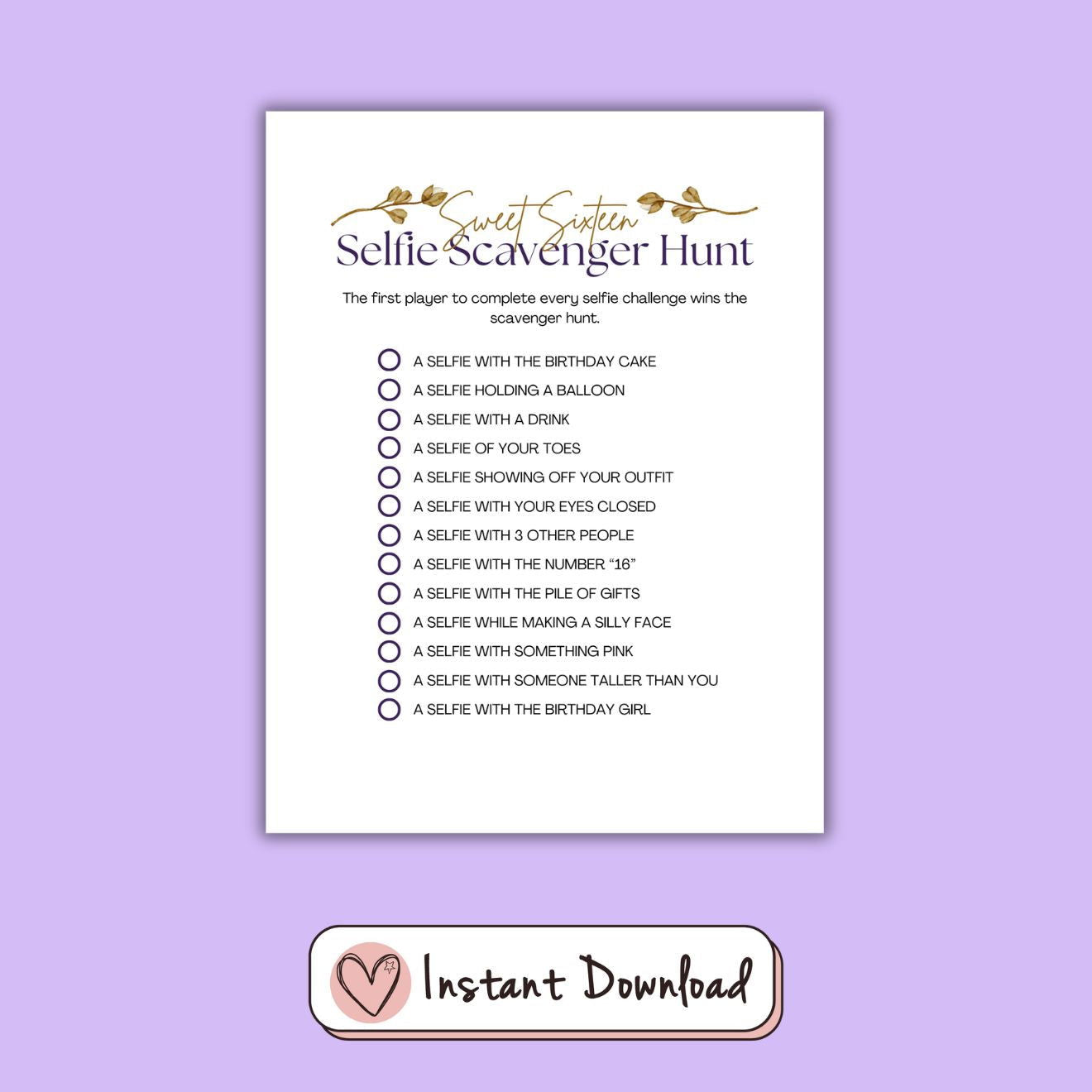 7 x Sweet Sixteen 16th Birthday Games Bundle - Gold Leaf Design - #shop_name - 7 x Sweet Sixteen 16th Birthday Games Bundle - Gold Leaf Design - Big Heart Little Star -  - 